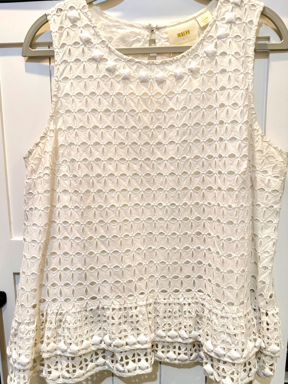 Maeve by Anthropologie Monika White Eyelet Sleeveless Peplum Tank Size L